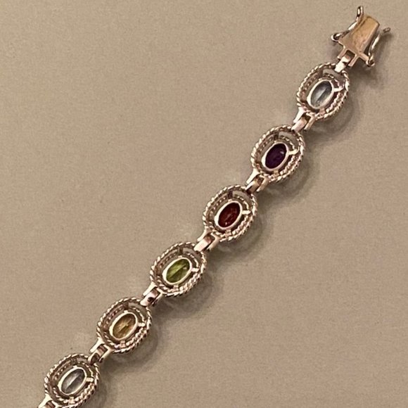 Colorful Multi-Gem & Sterling Silver Bracelet, 7" - Picture 5 of 13